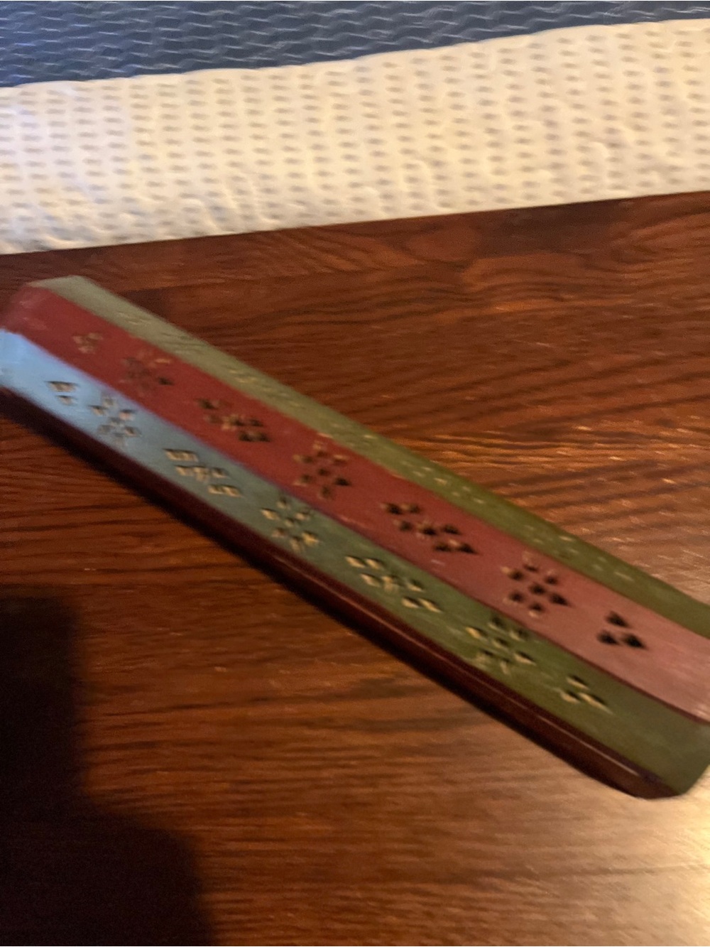 Handcrafted Green and Red Wooden Incense Holder